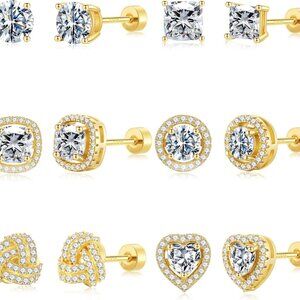 Hypoallergenic 14K Gold Plated S925 Silver Cubic Zirconia Stud Earrings for Sens